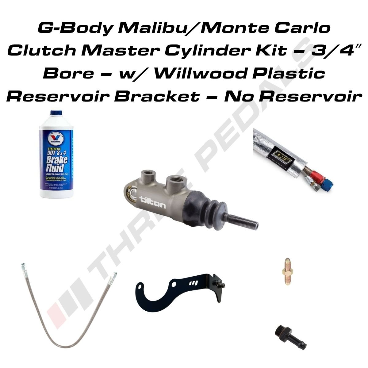 Three Pedals G-Body Malibu/Monte Carlo Clutch Master Cylinder Kit – 3/4″ Bore – w/ Willwood Plastic Reservoir Bracket – No Reservoir